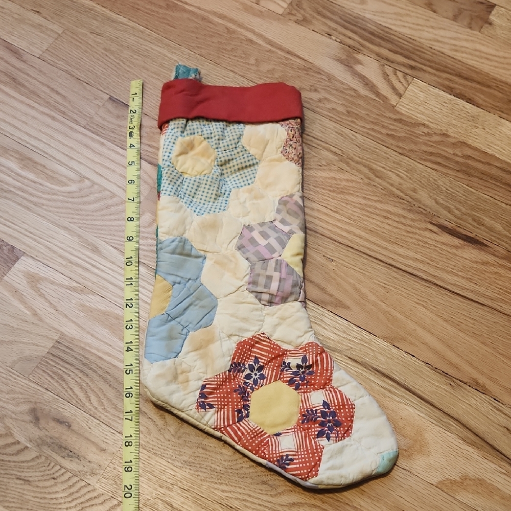Patchwork Quilted Christmas Stocking Handmade Antique